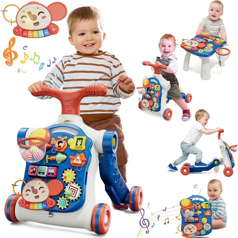 QDRAGON 5 in 1 Push Walkers for Baby Boys, Toddler Learning to Walk, Sit to Stand Walker, Early Learning Push Toy for Infant 12+ Months, Navy Blue - Image 1